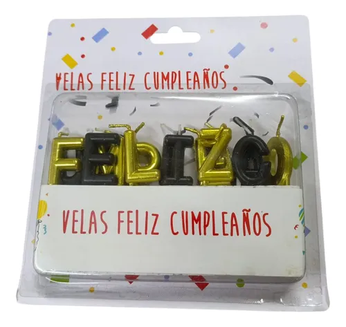 Velas Feliz Cumpleaños Dorado Y Negro Metalizadas Letras