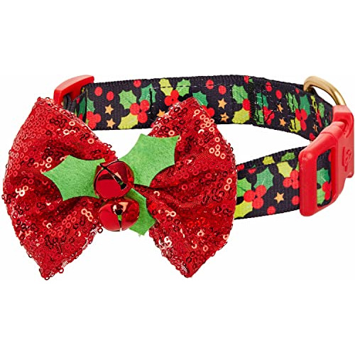 Collar De Perro Ajustable De Acebo De Navidad  E Lazo D...