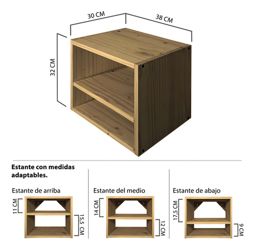 Mesa De Luz Cubo Flotante Dos Estantes Moderno Madera Sajo Color Roble