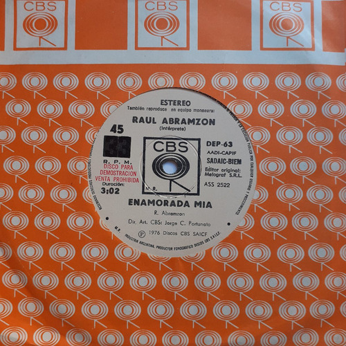 Vinilo Simple - Raul Abramzon (enamorada Mia) (Usado)