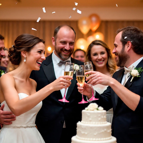 Copa Brindis Base Rosa Personalizada Boda 6pz