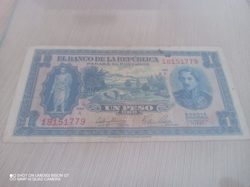 Billete Un Peso Oro Colombiano 1953