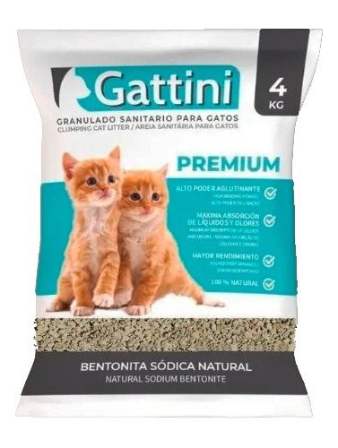 Piedras Aglutinantes Premium Gattini X 4 Kg Para Gatos