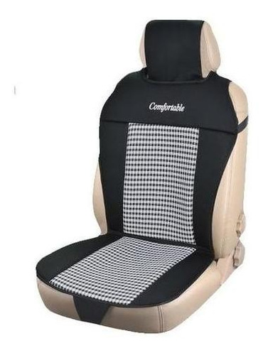 Cubre Asiento Individual Auto Tela Acolchado Negro Y Gris