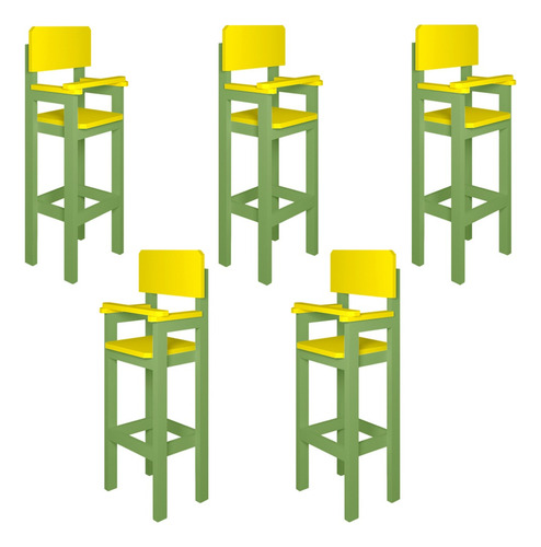 Kit 5 Cadeiras Alta Refeição Infantil Mdf Verde/amarelo