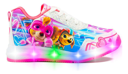 Tenis Niña Paw Patrol Luces Led Patrulla Canina Rosa 18-21