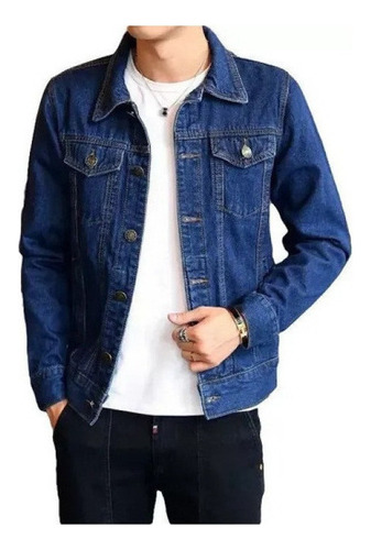 Chaqueta De Jeans Hombre Motociclista Solapa Manga Larga