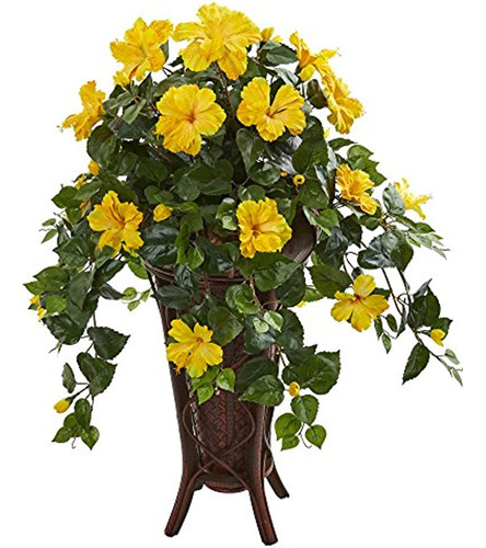 Casi Natural Hibiscus Artificial Stand Planter Silk Plants Y