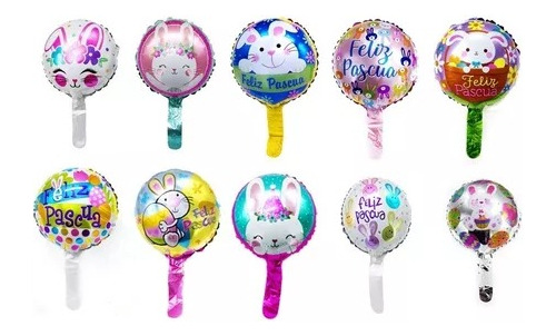 Pack 50 Globos Metalicos Pascua Conejos 25cm Con Varillas