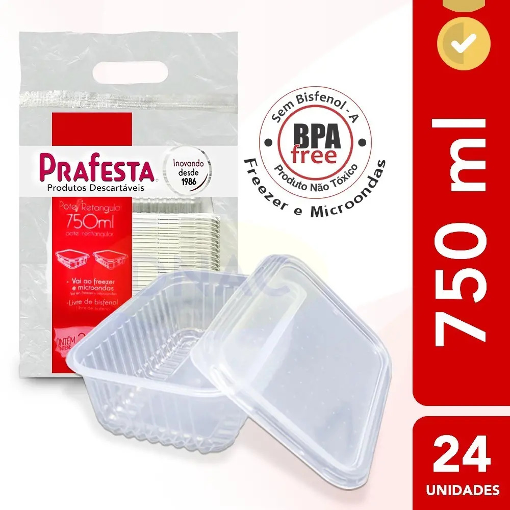 Pote Descartável 750ml Freezer Microondas Marmita - 24 Un