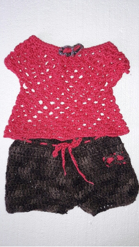 Conjunto De Beba Tejido 6 Meses Short Y Remera Hermoso