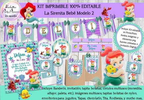 Kit Imprimible Candy Bar La Sirenita Bebe 2 100% Editable