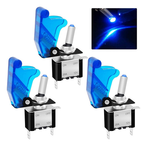 Boton De Palanca Switch On/off Led 12v 20a 3p C/tapa Azul 3u