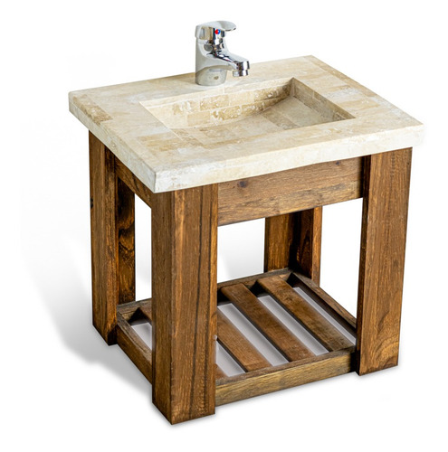 Imagen 3 de 10 de Vanit 40cm Bacha Travertino Griferia Inodoro Asiento Cuotas