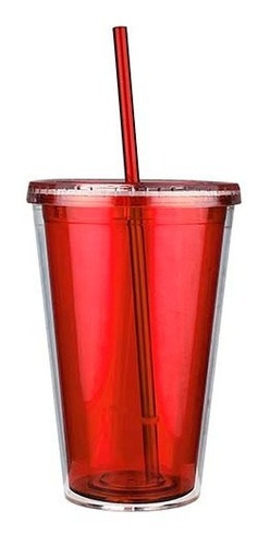 Vaso De Doble Pared De Plastico Con Popote De 500 Ml. Paq.15