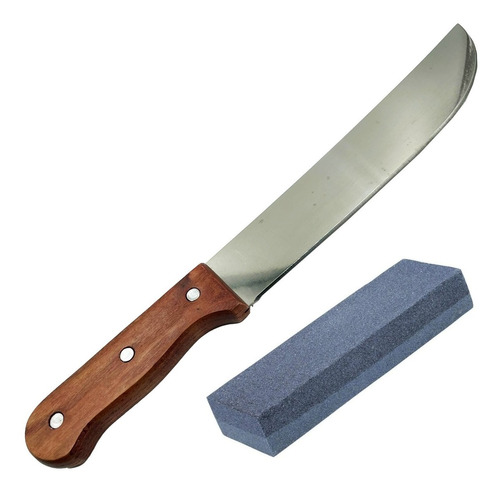 Cuchillo Machete Poda Acero Inox Parrilla + Piedra De Afilar