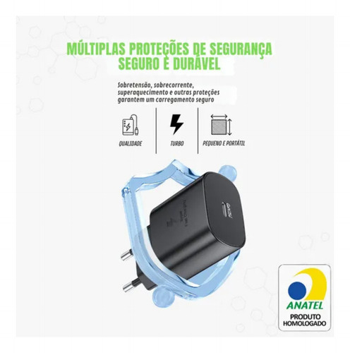 Carregador Turbo Tipo C Compativel Samsung Iphone 15 16 Pro Preto