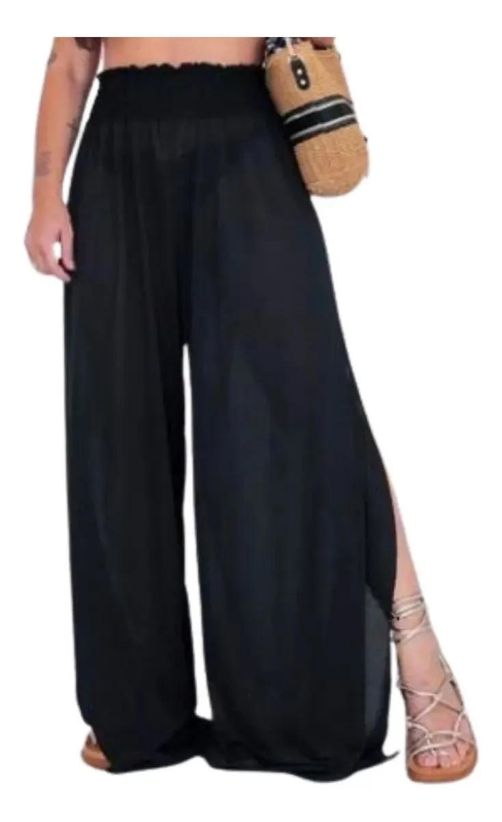 Saída de Praia Calça Pantalona Feminina em Algodão para Moda Gringa