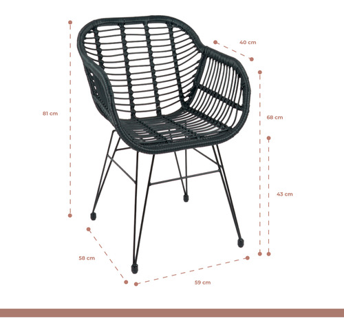 Butaca Con Apoyabrazos De Terraza Rattan Grecia Color Negro