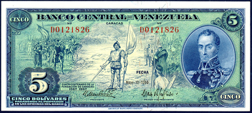 Billete De 5 Bolívares D7 Mayo 10 De 1966 Simón Bolívar