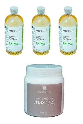 3 Aceites Melisa Biobellus 500ml + Crema Base 1kg Biobellus