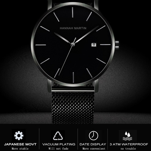 Reloj Con Correa De Malla Con Calendario Empresarial De Hann