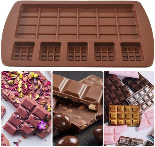 Moldes de Silicona para Barras de Chocolate – 2 Piezas Antiadherentes Reutilizables, Moldes para Hacer Dulces, Caramelos, Jabones o Postres DIY, Resistentes al Calor, Marrón