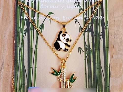 Collar Acero Osito Panda Y Bambú