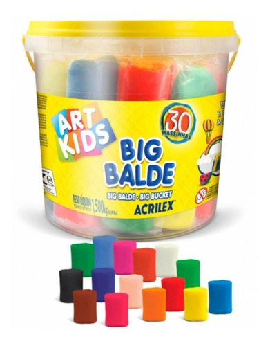 Big Balde Massinha Acrilex Com 30 Massas Soft Sortidas 1,5kg