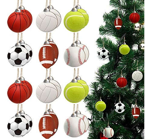 24 Pcs Christmas Sport Ball Ornaments Christmas Wooden ...