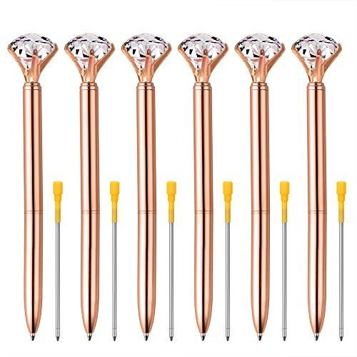 Esfero - Coopay 6 Pieces Big Crystal Diamond Pens Rose Gold 