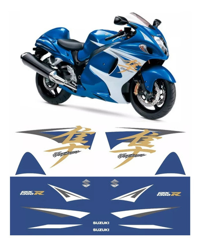 Kit Adesivos Emblema Moto Hayabusa Gsx 1300r 2014 Azul