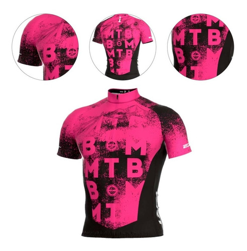 Camisa Ert Classic Logo Preta E Pink Ciclismo Bike Mtb Speed