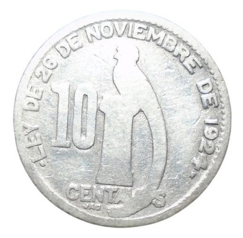 Guatemala 10 Centavos 1945 Plata Ley 0.720