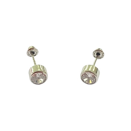 Arete Broquel Barril Tambor Blanco 4mm Oro 10k Kt Niña Mujer