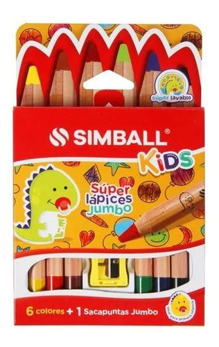 Súper Lápices Jumbo X 6 Colores Simball Kids + Sacapuntas