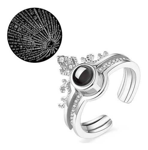 Imagen 3 de 6 de Anillo Proyecta Te Amo En 100 Idiomas Color Oro Y Plata