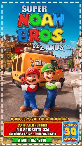 Convite Celular 2 Mario Bros Filme - Fazendo a Nossa Festa