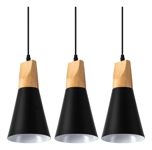 Lampara Colgante Nordica De Madera Negra Para Isla De Cocina
