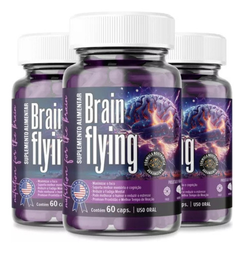 Brain Flying Nootrópico Concentração Memória 60 Cápsulas Sem Sabor