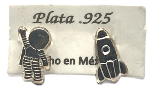 Aretes Plata 925 Astronauta Y Cohete Joyería Fina Broquel 