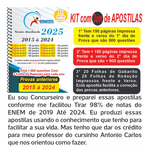 Enem 2025 Provas Anteriores De 2015 A 2024 1 E 2 Dia Gabarit