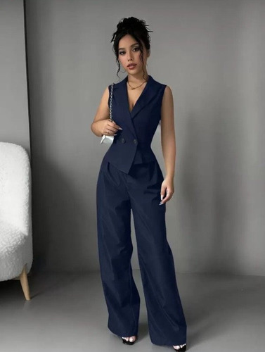 Conjunto Elegante De Chaleco Y Pantalon - Most Azul Oscuro L