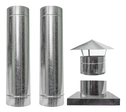 5 Dutos Aço Galvanizado 15cm X 1,20m + 1 Chapéu + 1 Adaptad