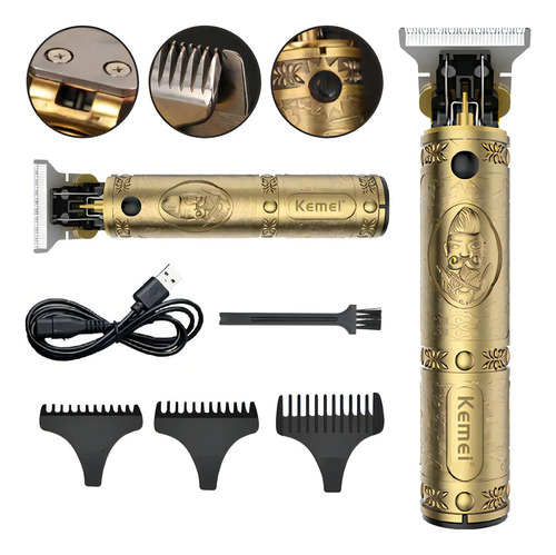 Aparador De Cabelo, Pelos Barba Kemei Sem Fio Recarregavel Cor Dourado 127/220V