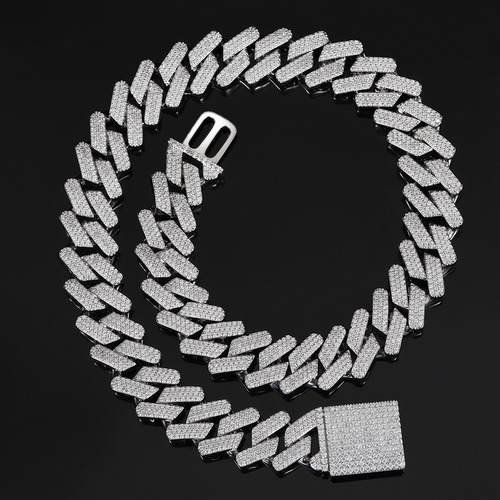 Imagen 4 de 5 de Cadena Cubana Gargantilla 18k Oro Blanco Masculino Hombre