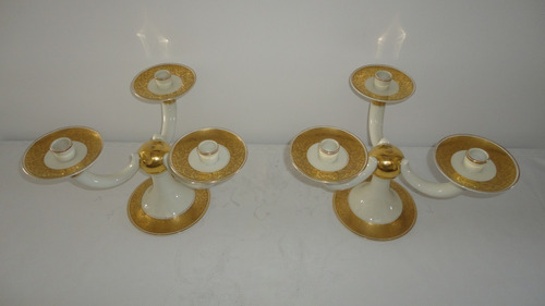 Candelabro Rosenthal Antiguo 3 Luces Porcelana Y Oro Vealo