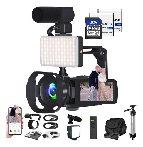 Videocámara 4k Uhd 48mp Wifi Ir Con Luz De Relleno Y Soporte
