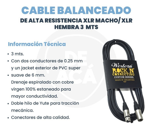 Cable Para Micrófono Western Xlr Hembra Xlr Macho De 3mts