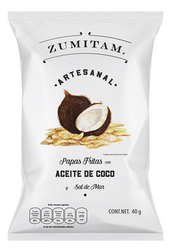 Zumitam Papas Fritas Con Aceite De Coco Y Sal De Mar 40 G